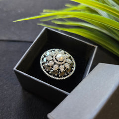 Black Onyx Silver Size adjustable Ring