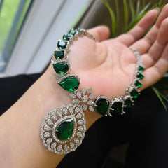 Mirca - Bespoke Emerald Green Necklace Set with Earrings