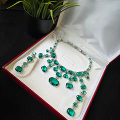 Siara - Bespoke Emerald & CZ Necklace Set with Earrings