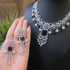 Skye - Timeless Pearls and Purple Amethyst Necklace Set with Earrings