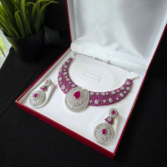 Maya - Rubies Statement Necklace Set with Earrings