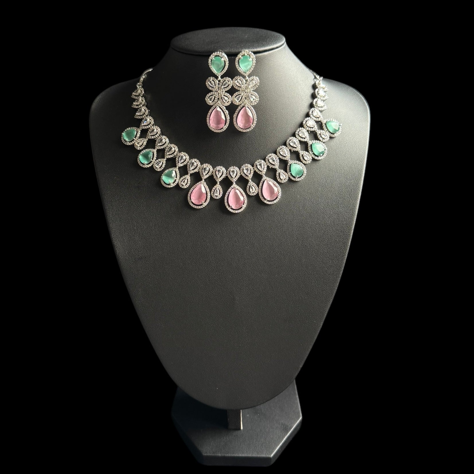 Mint and Pink Quartz Necklace Set