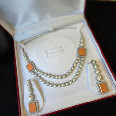 Ivy - Orange Sapphire Double layered Pearls Necklace set with Earrings