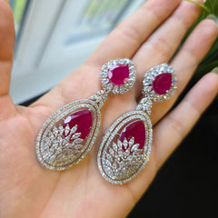 Clara - Ruby Red Silver Necklace Set with Earrings