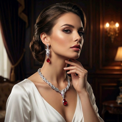 Esme - Exquisite Rubies Statement Necklace Set with Earrings
