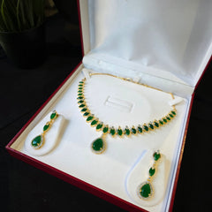 Gina - Gold Emerald Necklace Set with Earrings