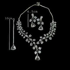 Curie - Dazzling Silver White Cubic Zirconia Necklace Set with Earrings & Tika