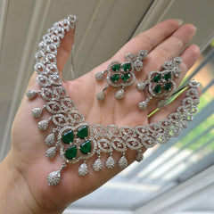 Classy Emerald Green Necklace Set with Earrings