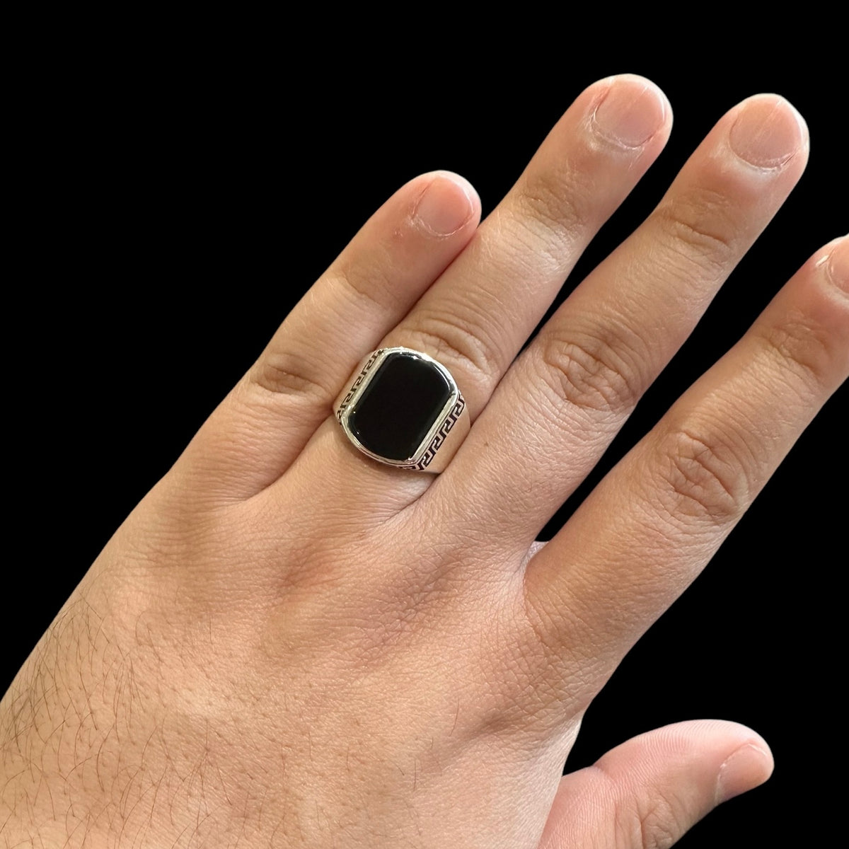 925 Silver Turkish Mens Ring With Black Onyx Gemstone (Size: P)