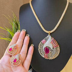Mirca - Gold Gemstones Pendant Necklace Set With Earrings