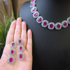 Kisha - Rubies Pink Necklace Set with Earrings