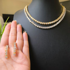 Krona - Dazzling Gold Cubic Zirconia Double Layered Necklace Set With Earrings