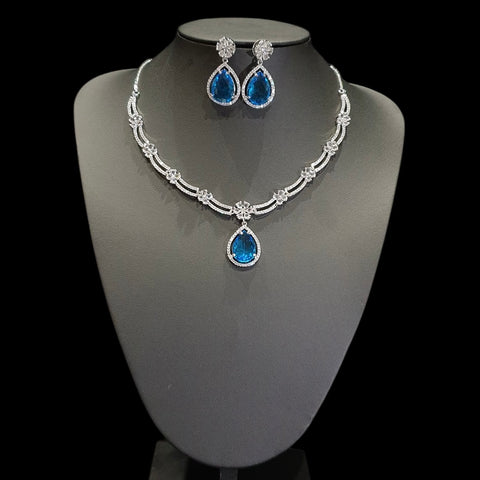 Blue Aquamarine Necklace Set