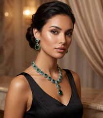 Lana - Bespoke Emerald & CZ Necklace Set with Earrings