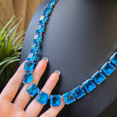 Evie - Aquamarines Blue Necklace Set with Earrings