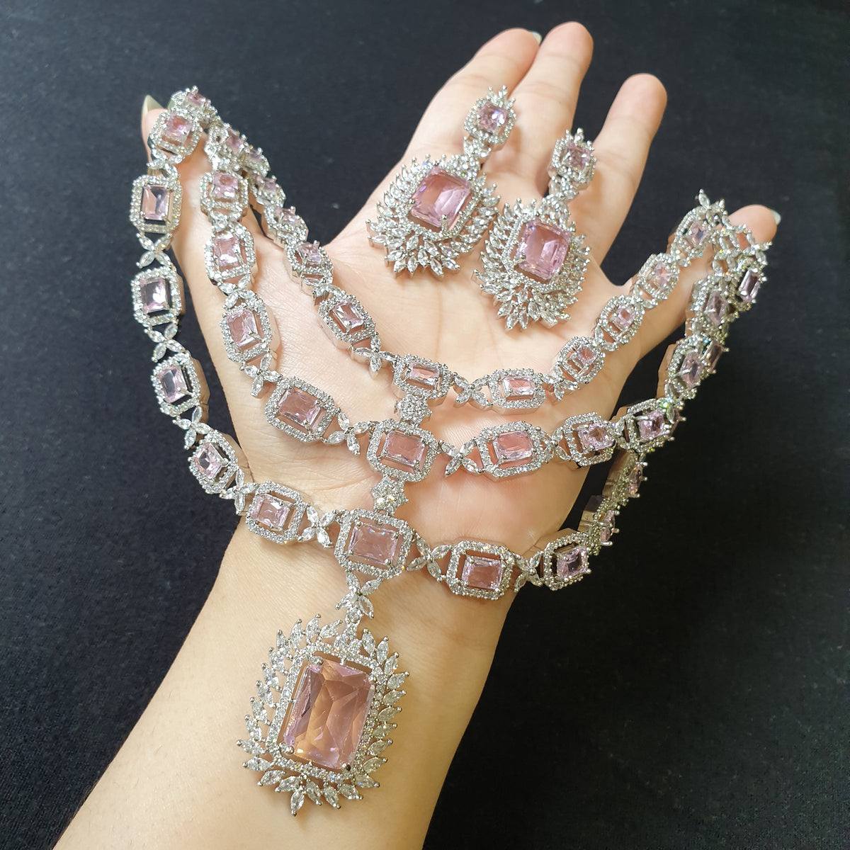 Baby Pink Quartz Necklace Set