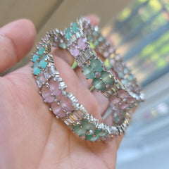 Mint and Pink Quartz Bangles (Size: 2.4)