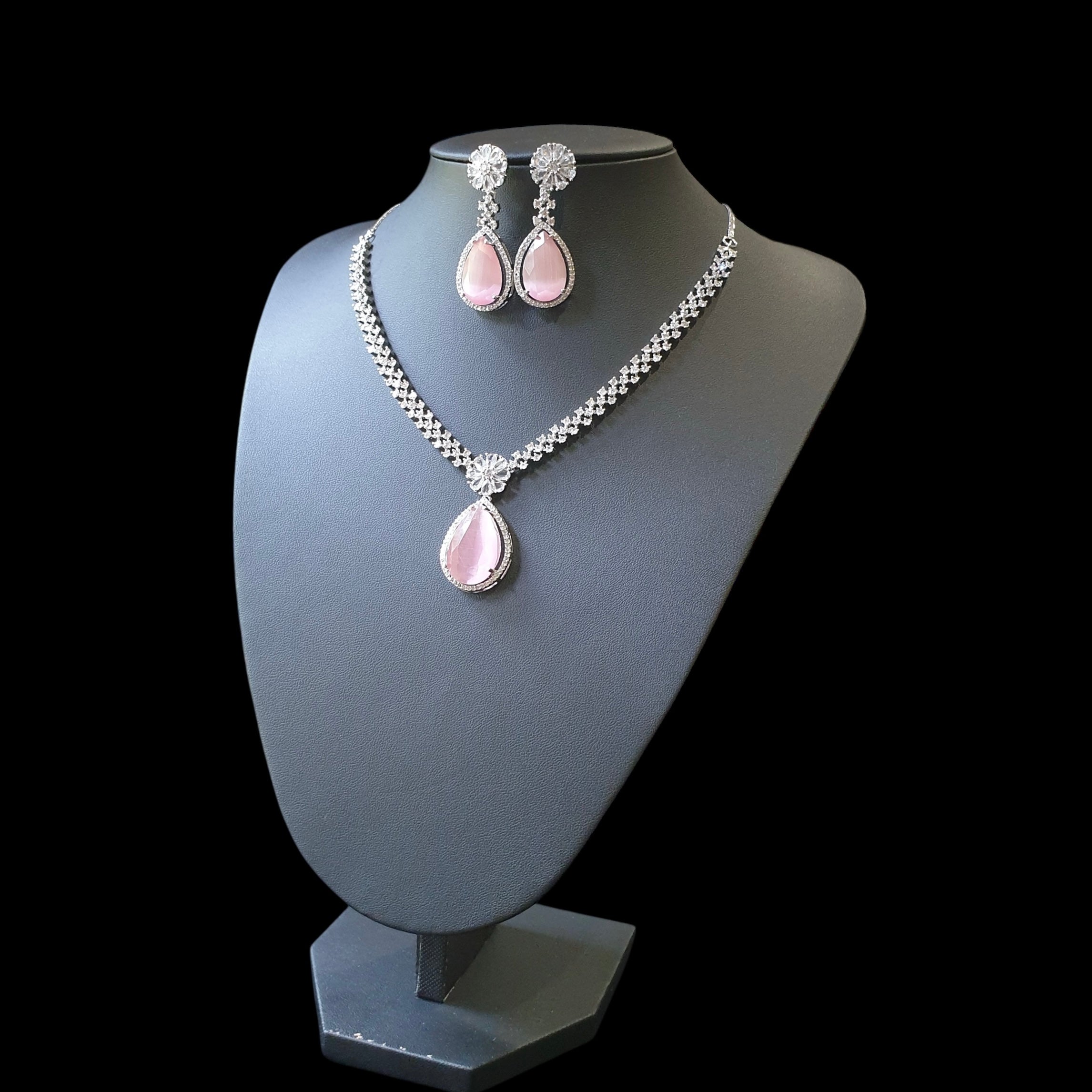 Pink Quartz Necklace Set with Tikka
