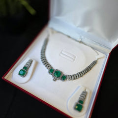 Mabel - Doublet Emerald Green Necklace Set with Earrings