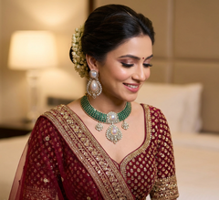 Isba - Statement Emerald & Mother of Pearl Bridal Set with Victorian finish