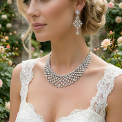 Renu - Dazzling Silver White Cubic Zirconia Necklace Set With Earrings