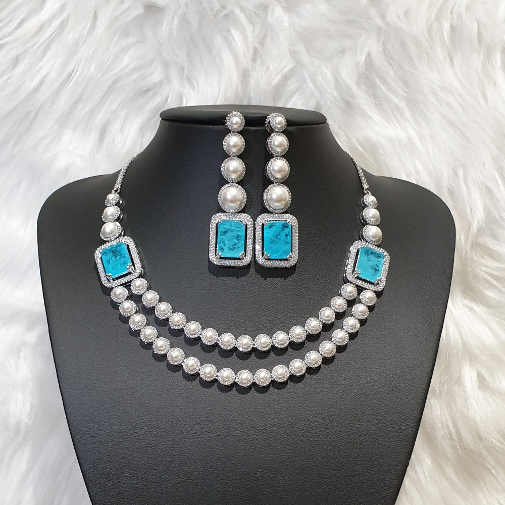 Aquamarine Necklace Set with Pearls