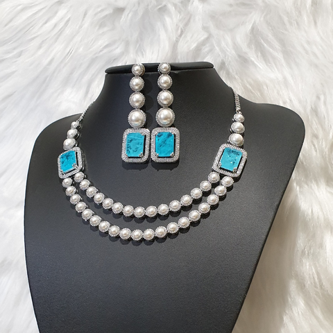Aquamarine Necklace Set with Pearls